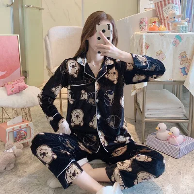 

2020 New Style 2 two PCS Women's Sleepwear Ladies Autumn Winter Gold Velvet Pajama Suit long Sleeve&Trousers Sleepwear Set