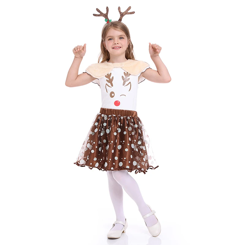 

2021 New Style Christmas costume children Reindeer tutu set for children girls, As picture