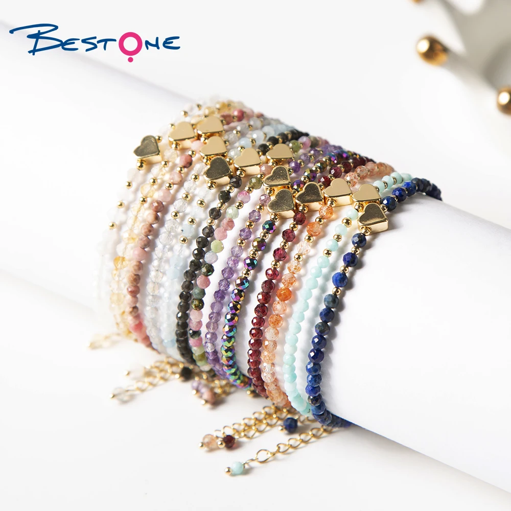 

Hot Sale Small Gemstone Beads Bracelet Designer Gold Heart Charm Bracelet for Women