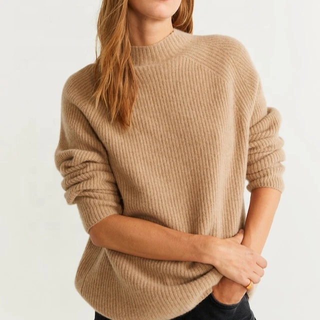 

Custom 100% Pure Cashmere Women's Sweater Pullover Winter Knit Half Turtleneck Wool Cashmere Sweater