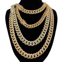 

14 Gold Plated Crystal Simulated Clear Diamond Iced Out Lab Diamond Miami Cuban Chain Hip Hop Necklace