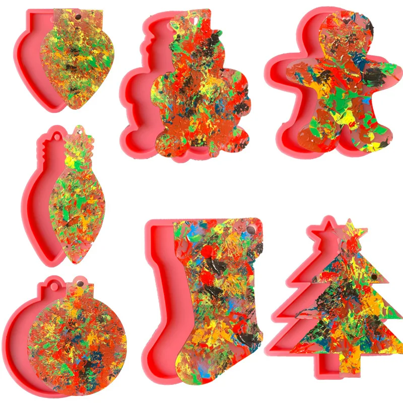 

W040 keychain pendant gingerbread man christmas tree Christmas stocking silicone mold, Picture