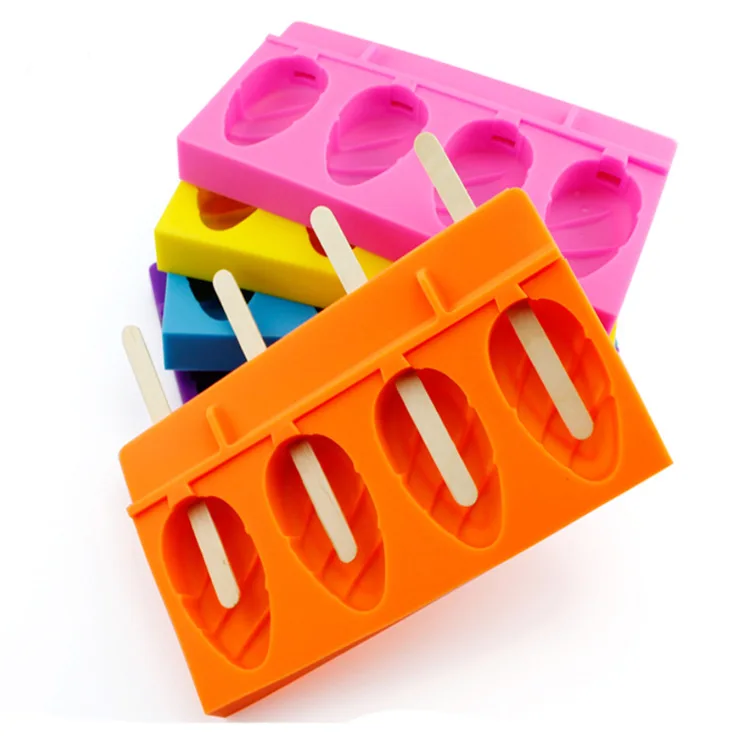 

DIY 4 cavity nontoxic silicone ice pop mold for ice cream with sticks, Any color