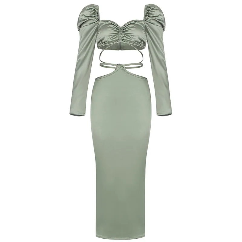 

European and American sexy women's ins French retro square neck waistless top vacation long skirt dress two-piece suit, Picture color