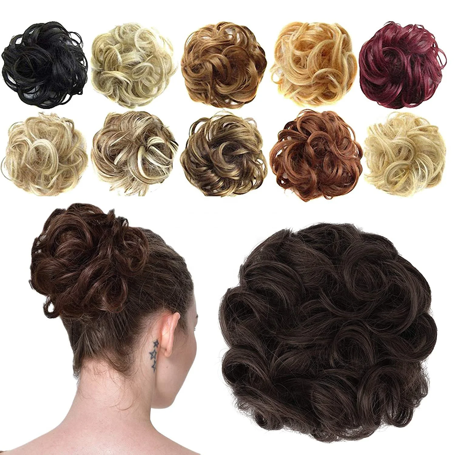 

TP Curly Scrunchie Chignon Hair Bun With Rubber Band Hair Ring Wrap On Messy Hair Bun Ponytails