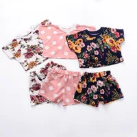 

3 Colors 2020 Fashion Infant Baby Girls Summer Outfits Clothes Sets 2pcs Flower Print T-shirt Top+Shorts Outfit