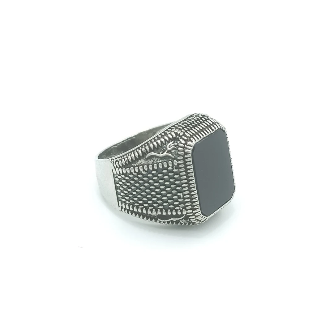

Charming classic retro S925 Silver Black Agate square men's ring factory wholesale