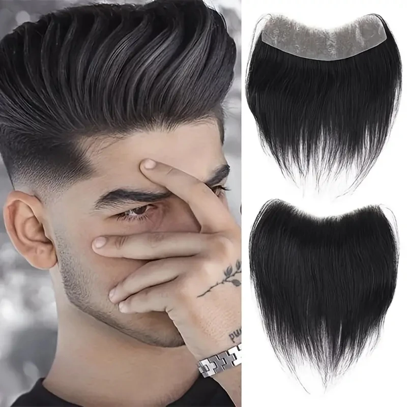 100% Human Hair Natural Hairline Forehead Hair Replacement Super Thin Skin PU V-loop Front Hairline Toupee for Men