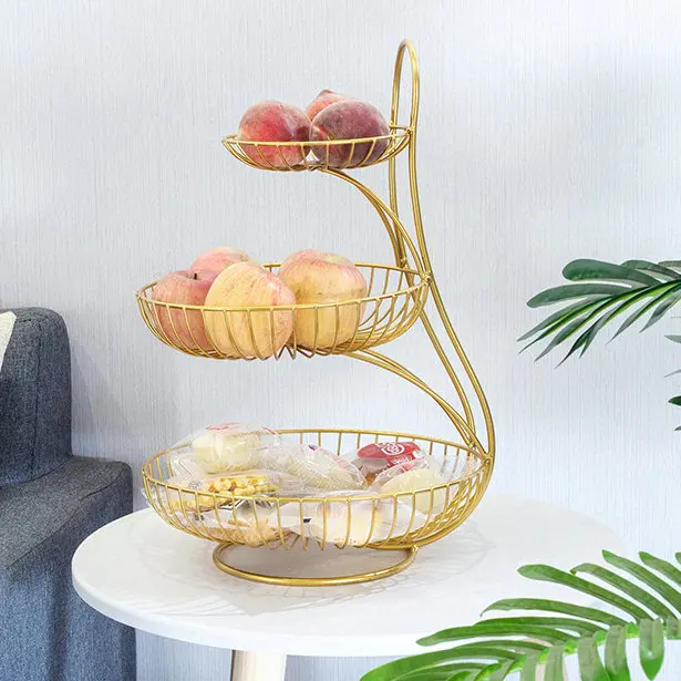 

Factory sale gold various widely used wire fruit basket 3 layers 3 tier smetal