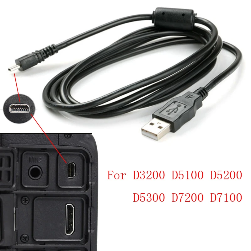 

USB Data Cable Camera Data Pictures Video Sync Transfer Cables 8pin 150cm for Nikon Olympus Pentax Sony Panasonic Sanyo, Black