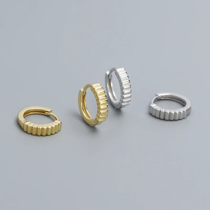 2024 Ins Fashion 925 Silver Plain Round Vertical Stripes 18K Gold Plated Sterling Silver  Hoop Earrings for Women