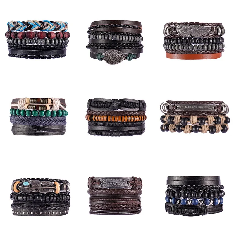 

Hot Sale Handmade Vintage Multilayer Adjustable Bohemia Style Leather Bracelet