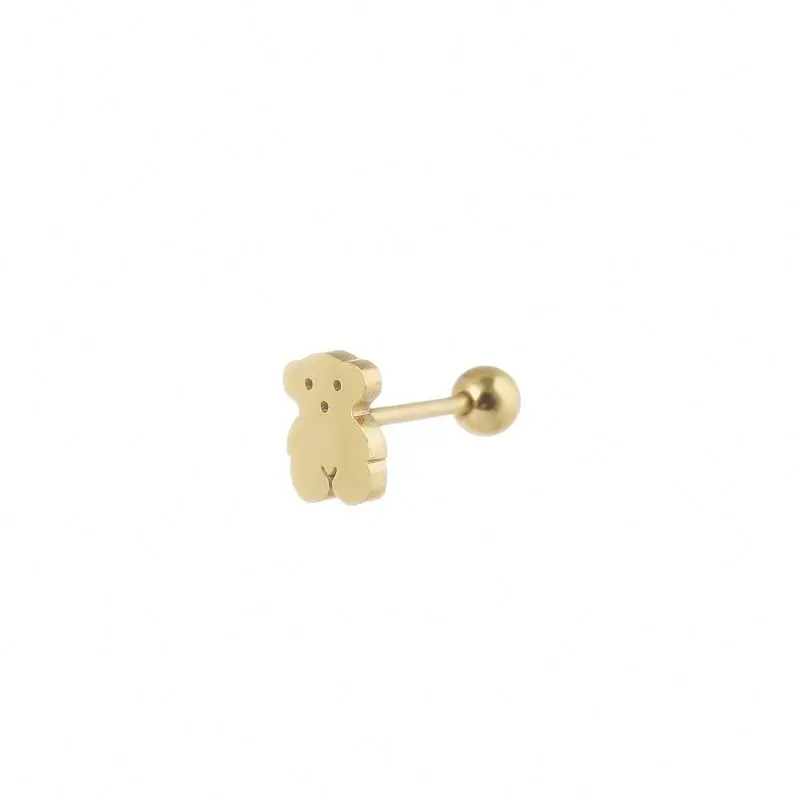 

Ladies Fashion Design 14K Gold Plated Bear Earring,Small Stud Cute Earrings Korean