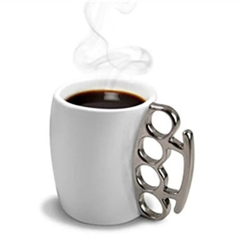 

Lelyi White Knuckle Duster Handle Ceramic Fist Cup, White,black