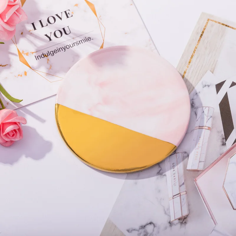 

Wholesale Luxury Round Square Octagon Gold White Ceramic Marble Coaster for nail palette