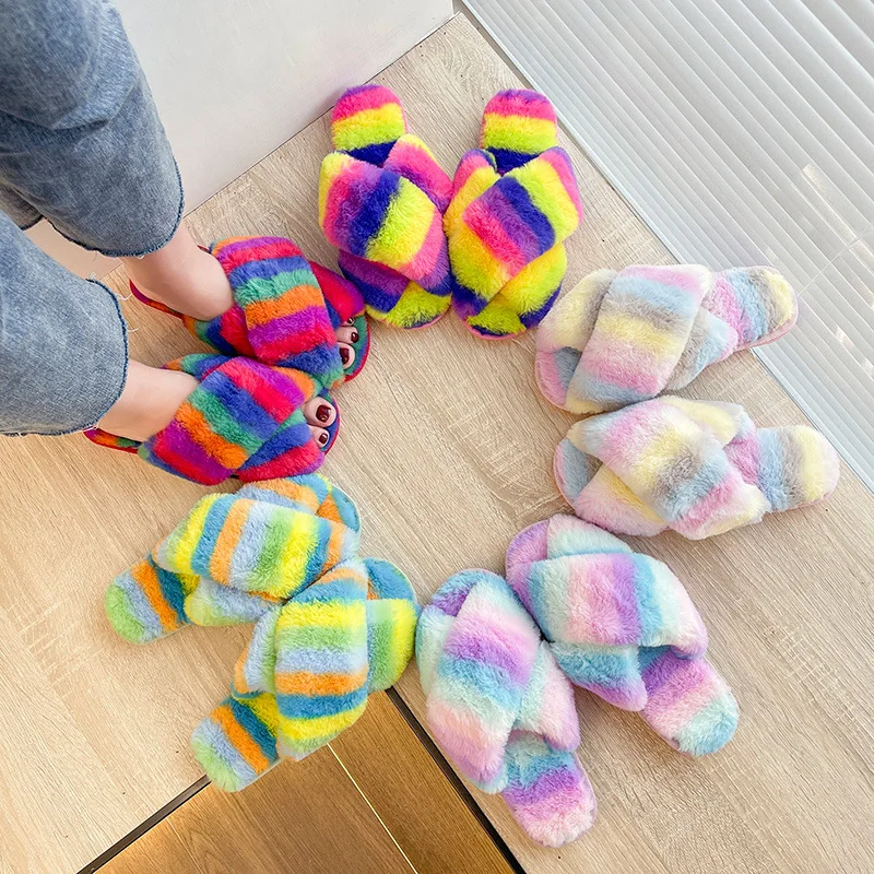 

slippers wholesale house shoes designer slippers women famous brands faux fur luxury fluffy plush slippers, Mix color is available