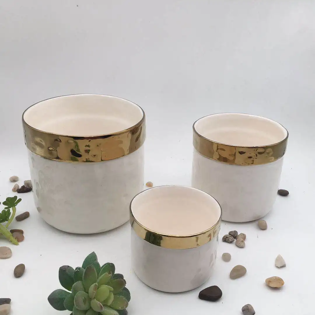 

Hot selling round shape porcelain plated flower pot, Gold or custom