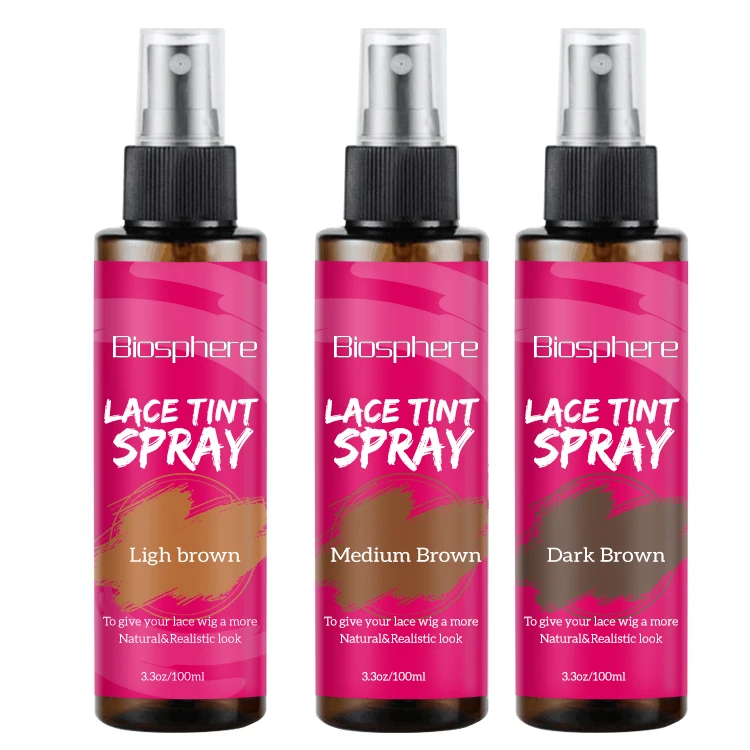 

High Quality Private Label Lace Tint Spray 100 ML Brown Dye Color Natural Wigs For Different Skin Types, Light brown, middle brown, dark brown