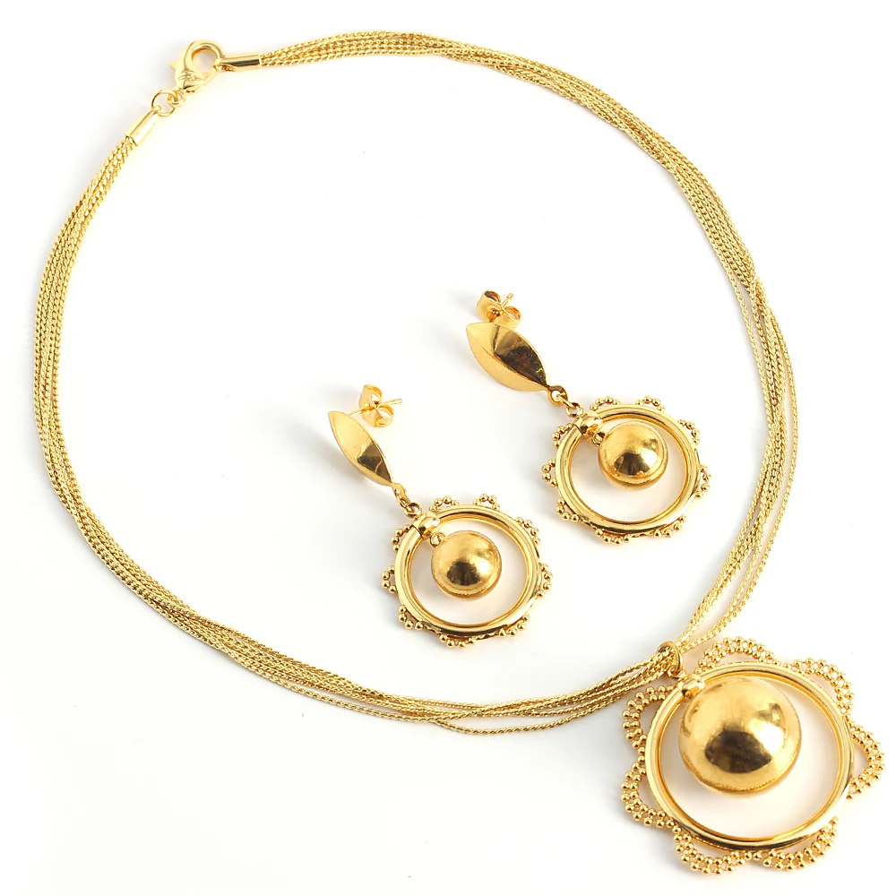 

New products beads pendant necklace sets fashion gold plate women jewelry sets