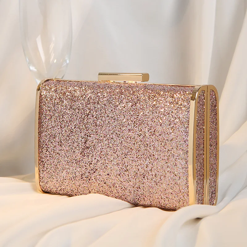 

New 2021 Evening bag Fashion Shiny Chain women satin crystal clutch party wedding purse soft evening bag bridal handbag, Black, pink, gold, silver