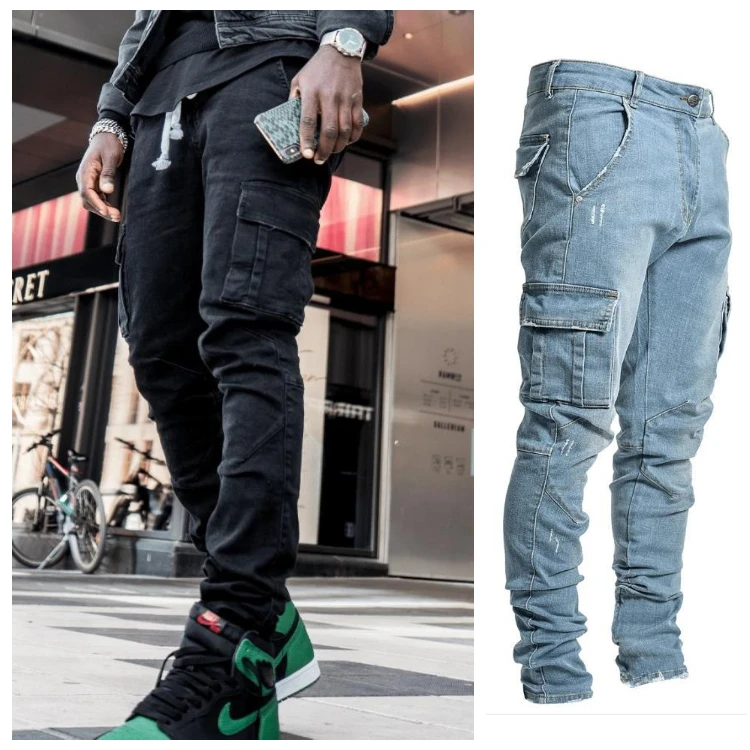

Jeans men's side pockets small feet skinny jeans, Custom color