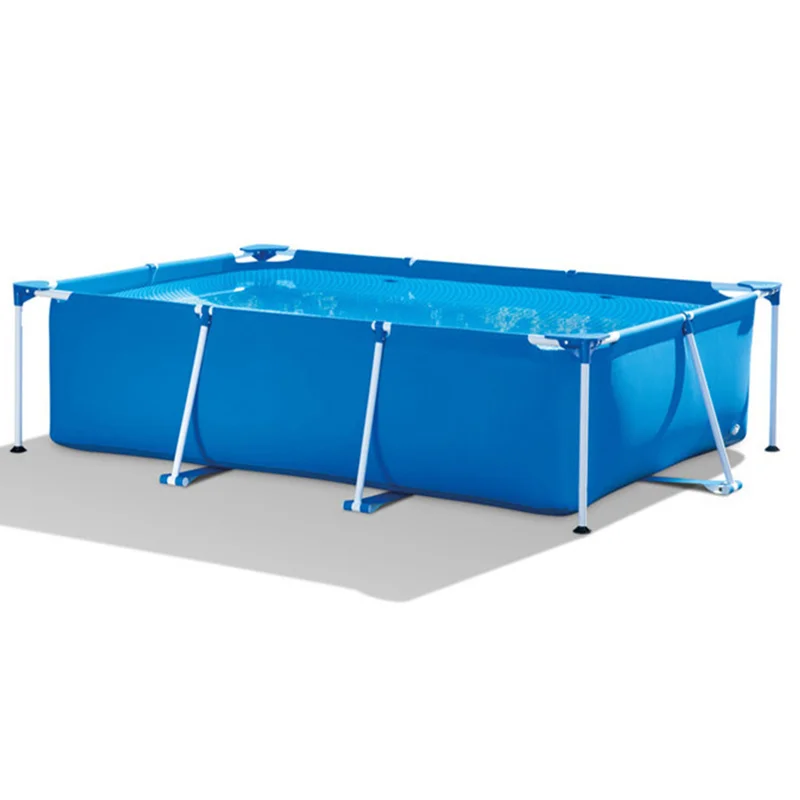 

Outdoor family inflatable pool rectangular metal frame swimming pool, Blue