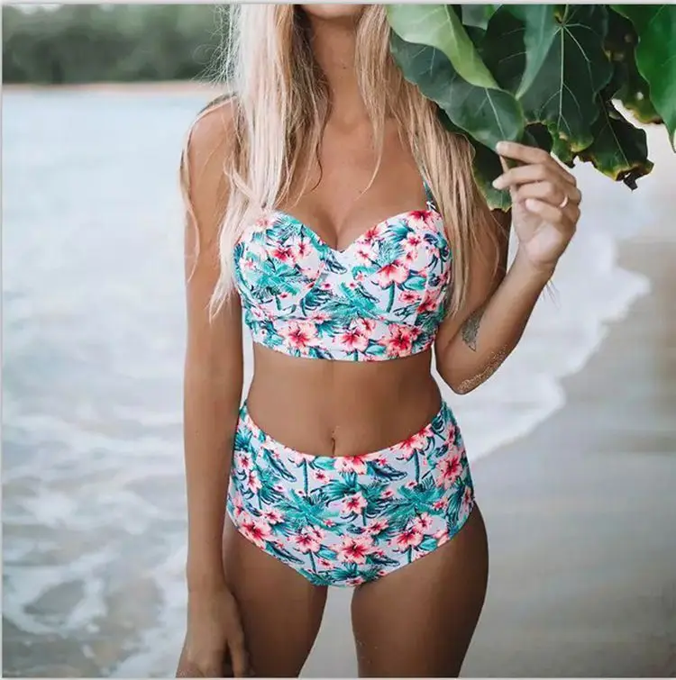 

Factory sale Floral Print swimwear women sexy bikini high waist swimsuit women push up Vintage Swimwear Biquini Bathing Suit, 1,2,3,4,5,6,7