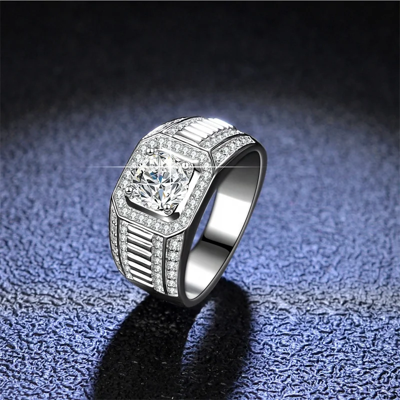 

1ct Lab Created Moissanite Ring 925 sterling silver Band Men Wedding Ring D VVS Diamond CZ Stone Ring for Male