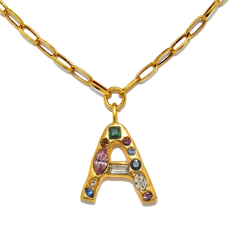 

Fashion zircon pendant gold plated letter A pendant necklace women