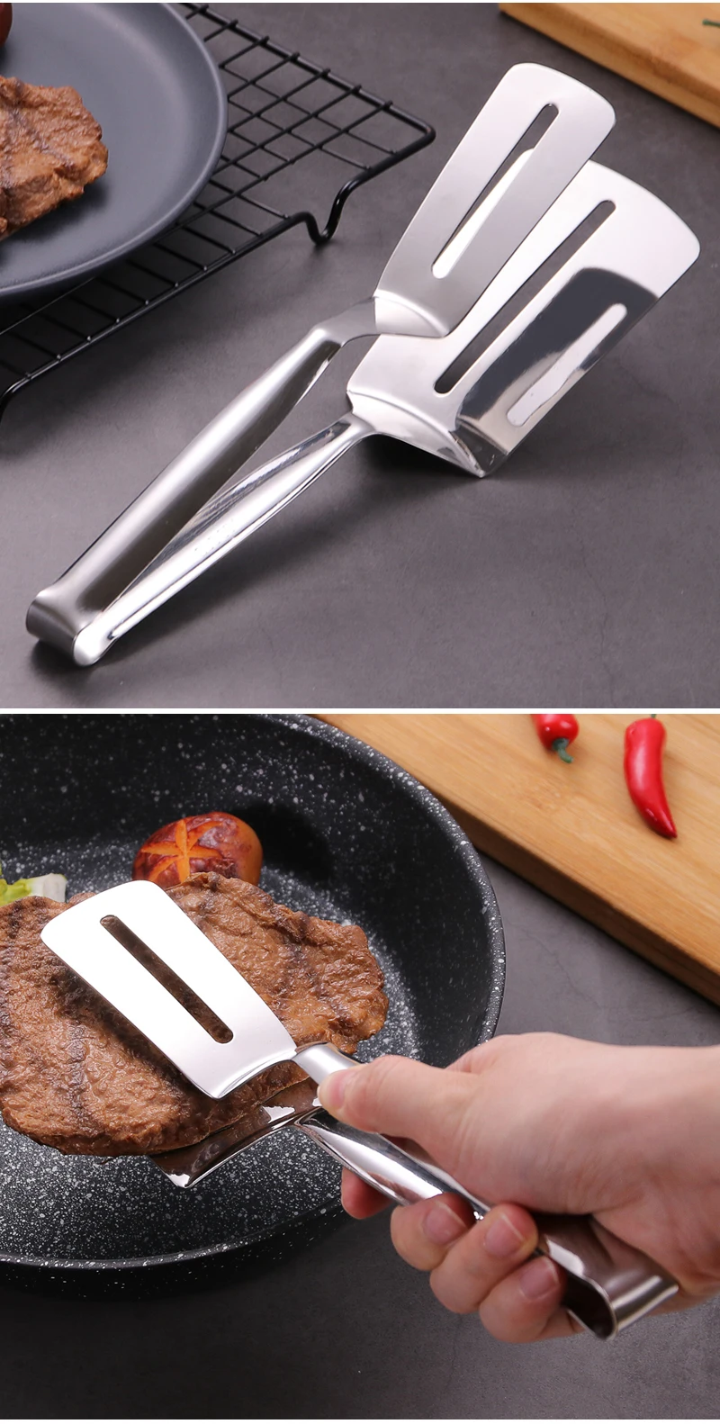 304 Stainless Steel Steak Clip Pizza Clamps Barbecue Multipurpose Tongs ...