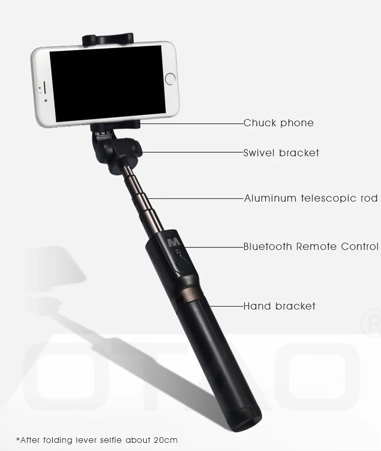 OTAO Cute Girl Fordable Tripod Rechargeable Bluetooth Selfie Stick For iPhone Android Mobile Phone Holder Extendable Handheld