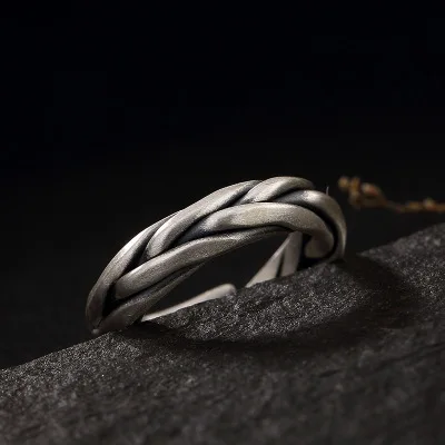 

S999 Sterling Silver Flexible Ring For Men Retro Ancient Fashion Style Twist Unique Personality Rings Jewelry