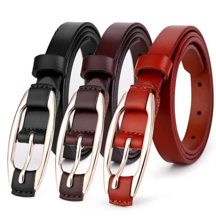 

1.8cm width high quality golden pin buckle narrow lady leather belts