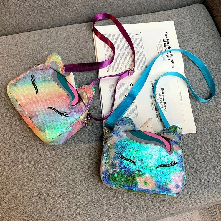 

FQ-186 Fashion children bag sequins cartoon funny bag sequin unicorn small shoulder bag