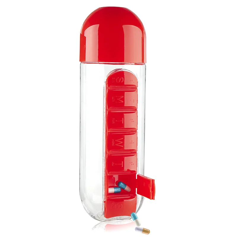 

Creative medicine box water cup with seven day portable medicine box two in one outdoor portable large capacity water cup