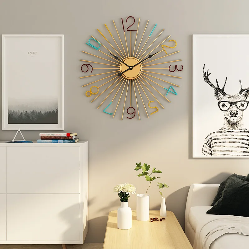 

1 1 Nordic style golden digital round Vietnam popular wall clock for home decoration reloj de pared
