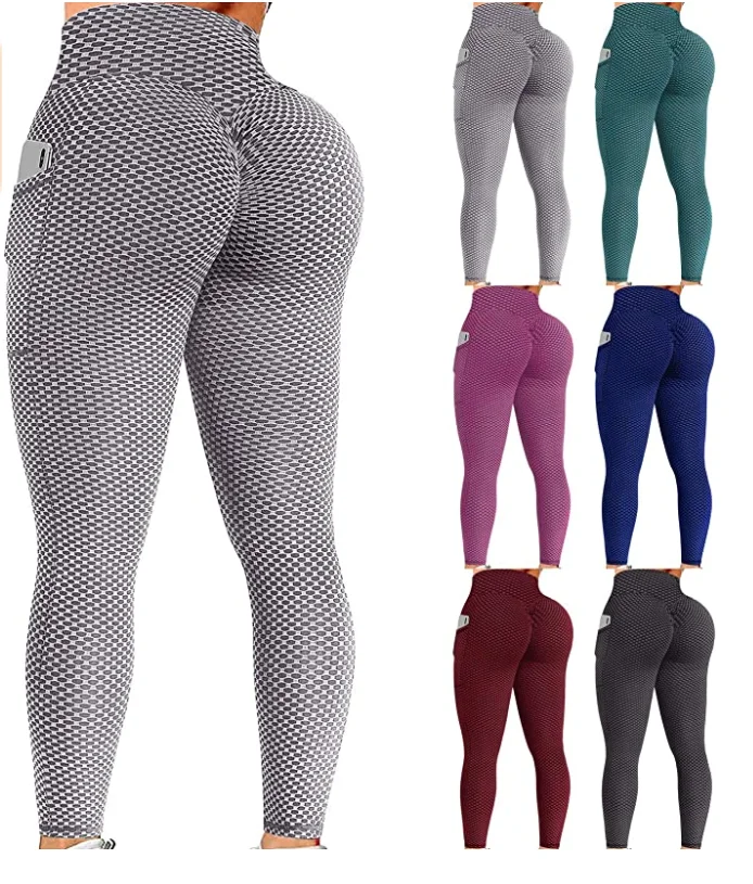 

High Waisted Butt Lift Scrunch Honeycomb POCKETS Leggings for Womens Ruched TIK Tok Workout Yoga Pants Plus Size Booty Tights, Picture shows