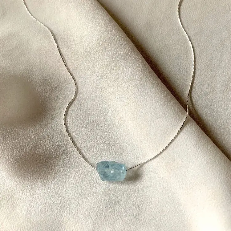 

LS-A2585 natural raw aquamarine necklace,nugget natural stone crystal gemstone pendant necklace birthstone necklace jewelry