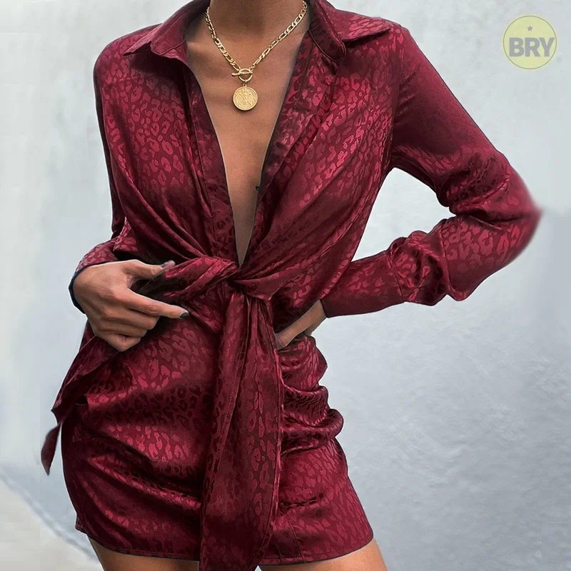 

2021 summer hot sale new fashion woman's clothing solid color v-neck bandage elegant casual ladies shirt dress for women, Picture