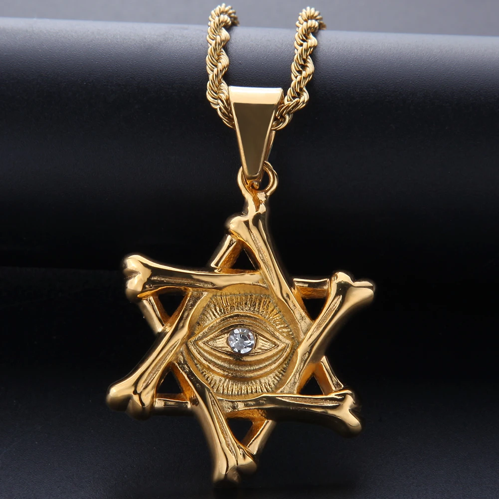 

Latest Fashion HipHop Jewelry Iced Out Lab Diamond Gold Plated Stainless Steel Star of David Pendant Necklace for Men