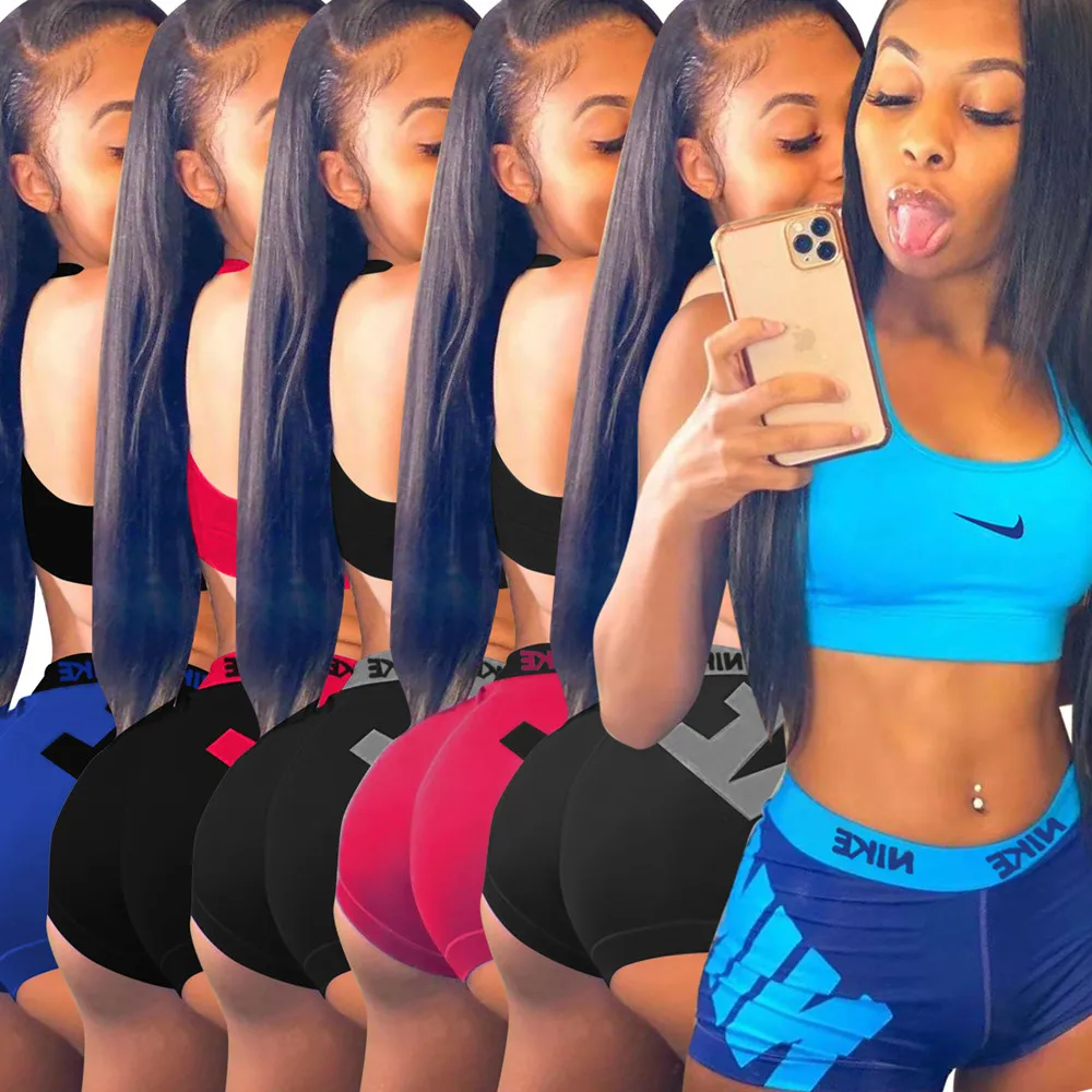 

Fitness Sports For Women Nike Running Gym Training Workout Yoga Underwear Crop Tops Movement Two Piece Leisure Vest Shorts Sets