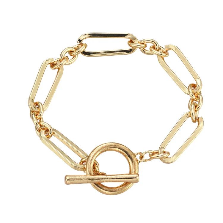 

Simple Designed 18K Gold Plated Paperclip Chain Bracelet European Fashion Gold Chain OT Clasp Bracelet