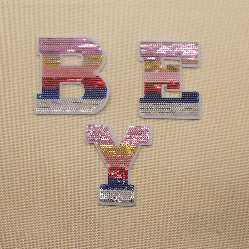 

New seven color English letters cloth patch in stock color English Sequin patch cloth embroidery clothes bags Zhang Zi patch