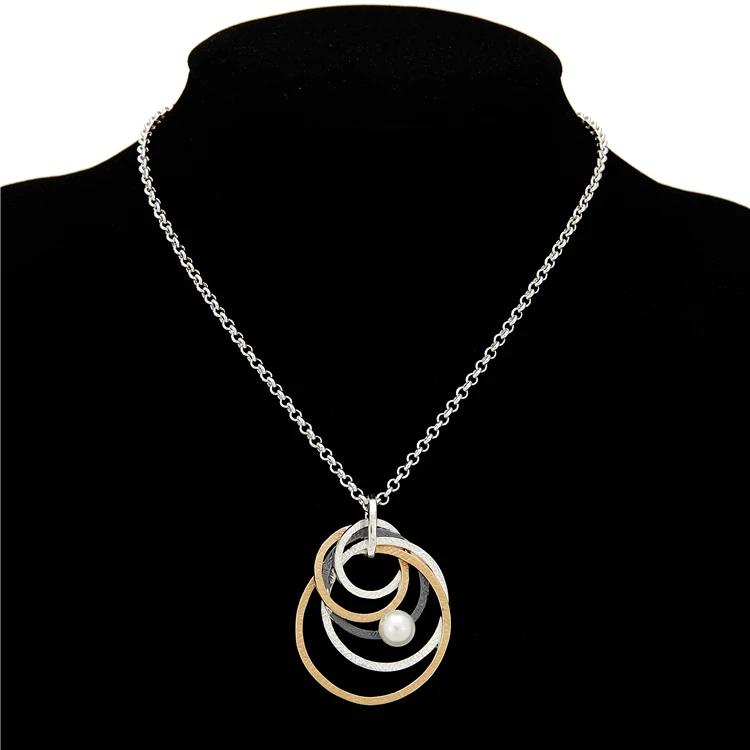 

Jewellery Alloy Thick Silver Plated Necklace Five Hoop Loop Long Pendant Necklace For Women, Gold, rhodium, rose gold, silver,hematite