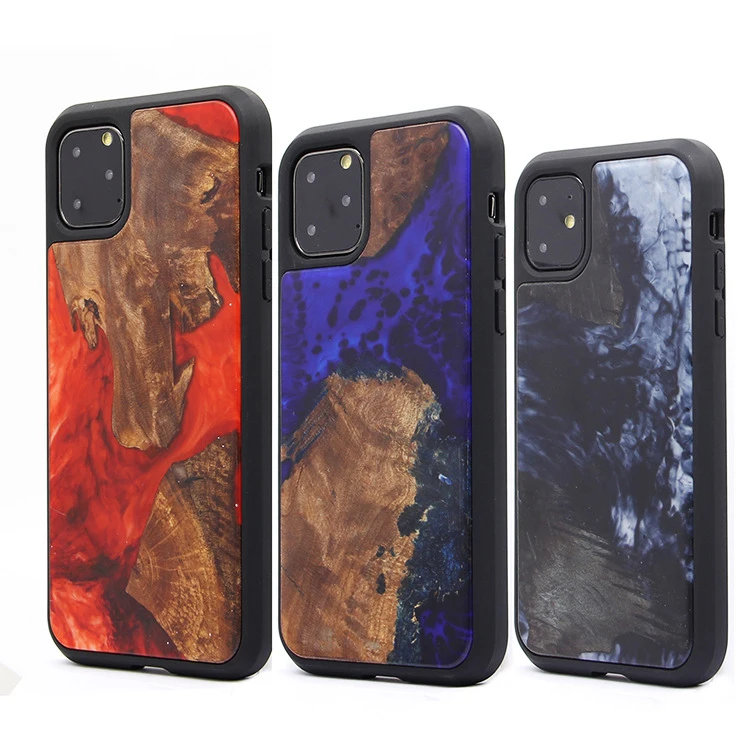

Hot Selling Resin Epoxy Wood Phone Case for iPhone 11 Shockproof Hybrid Combo Cover Case for iPhone 11 Pro Max, Wooden