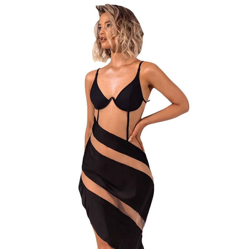 

2020 new arrivals autumn collection deep V neck mesh women sexy dresses
