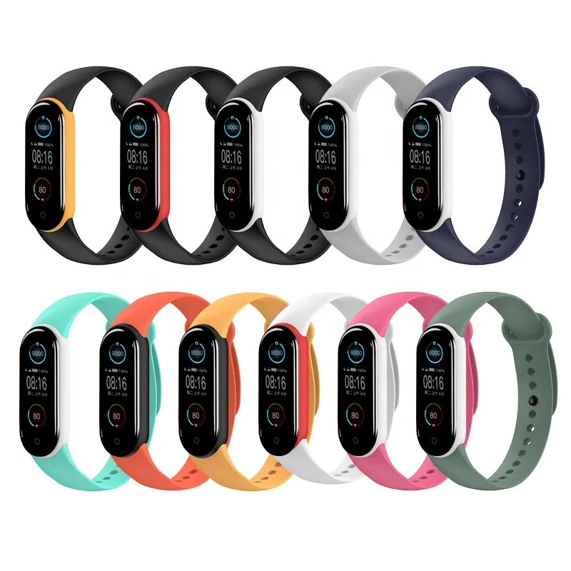 

BOORUI Hot sale sport silicone watch band for Xiaomi mi band 5 strap soft replacement buckle wristband, Multi-color