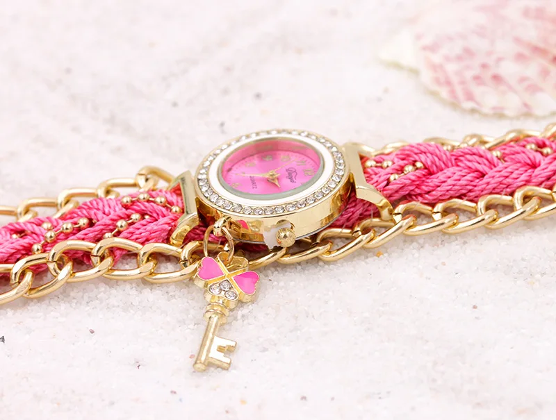 2020 Most Popular Product WW085 Vogue Bracelet Watch For Ladies Rhinestone Key Quartz Weave Wrap Watches Best Gifts Girls
