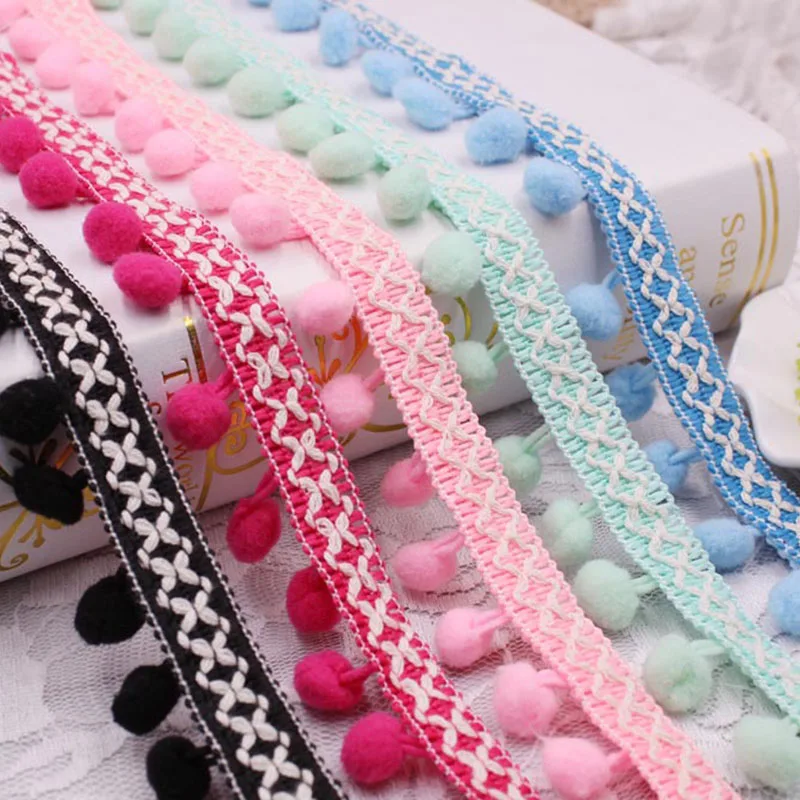 

Factory sell 22 color pompom ribbon lace trim ethnic style clothing home textile accessories lace trim, Multi colors