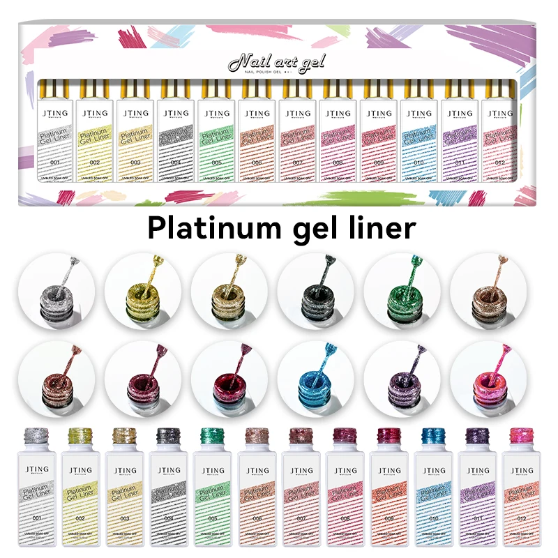 

JTING 12 Colors pastel liner gel nail art kit OEM private label custom logo hot design package box set gel paint nail art liner